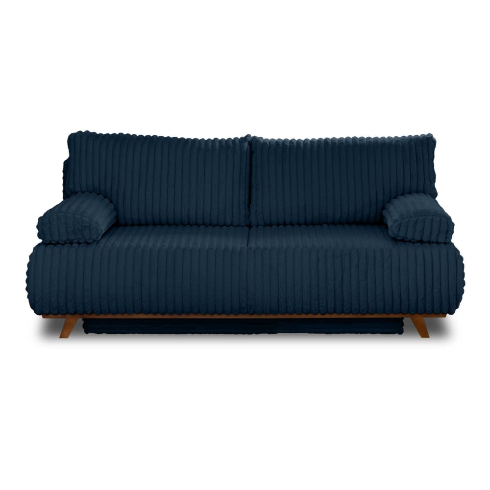 Canapé droit convertible 3 places en fausse fourrure côtelée bleu