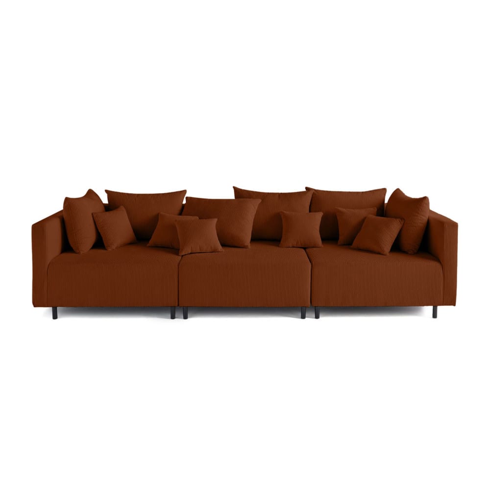 Canapé modulable 3 places  en velours côtelé terracotta