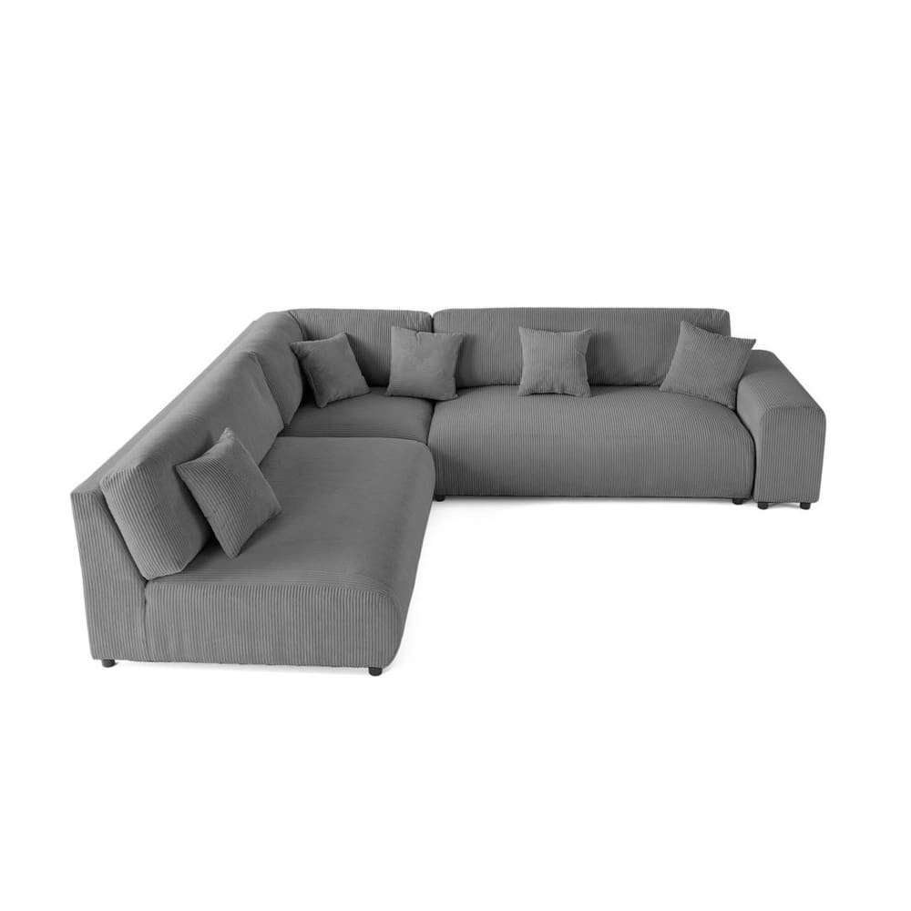 Canapé modulable 6 places angle gauche en velours côtelé gris foncé