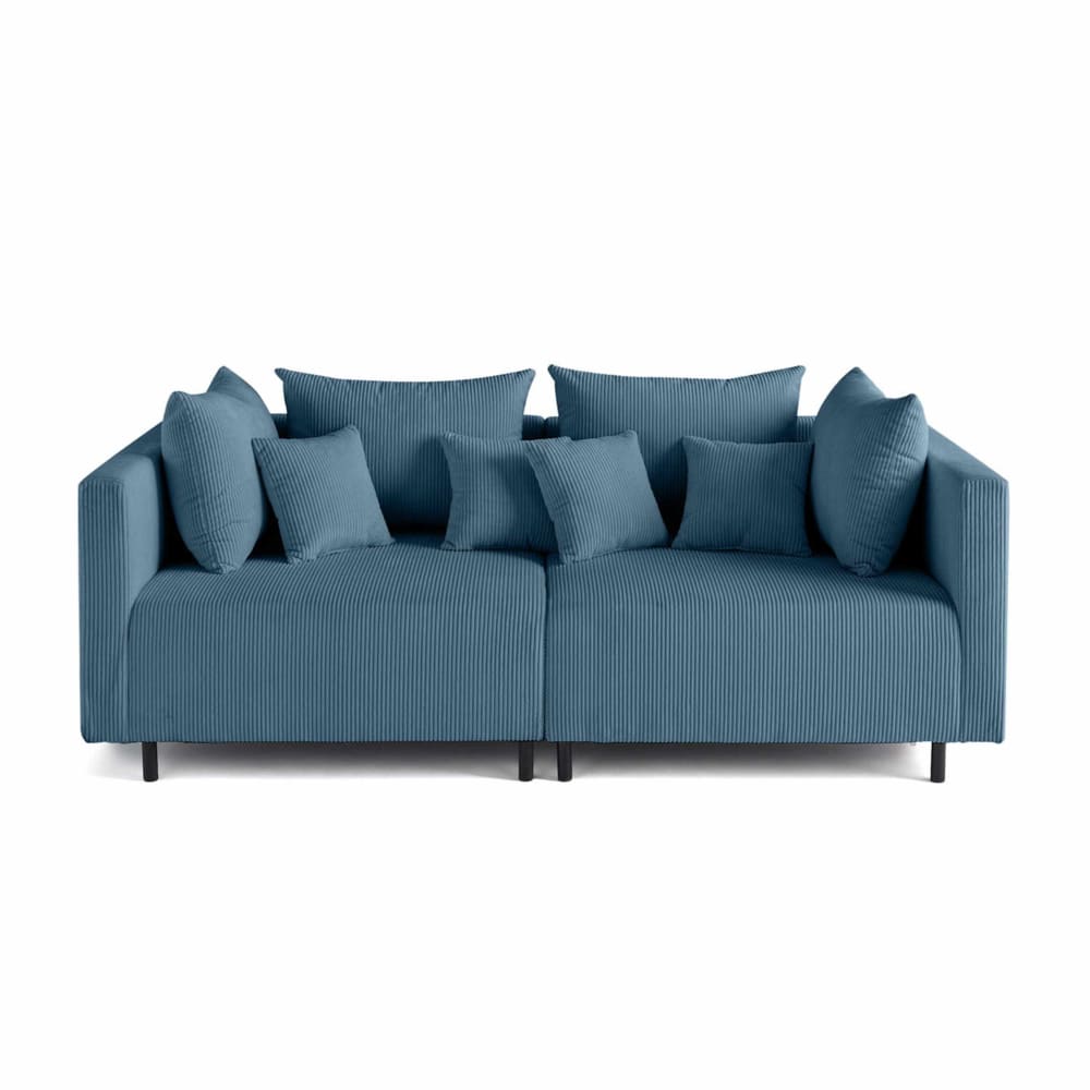 Canapé modulable 2 places  en velours côtelé bleu