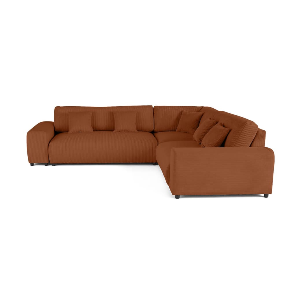 Canapé modulable 5 places angle droit en velours côtelé terracotta