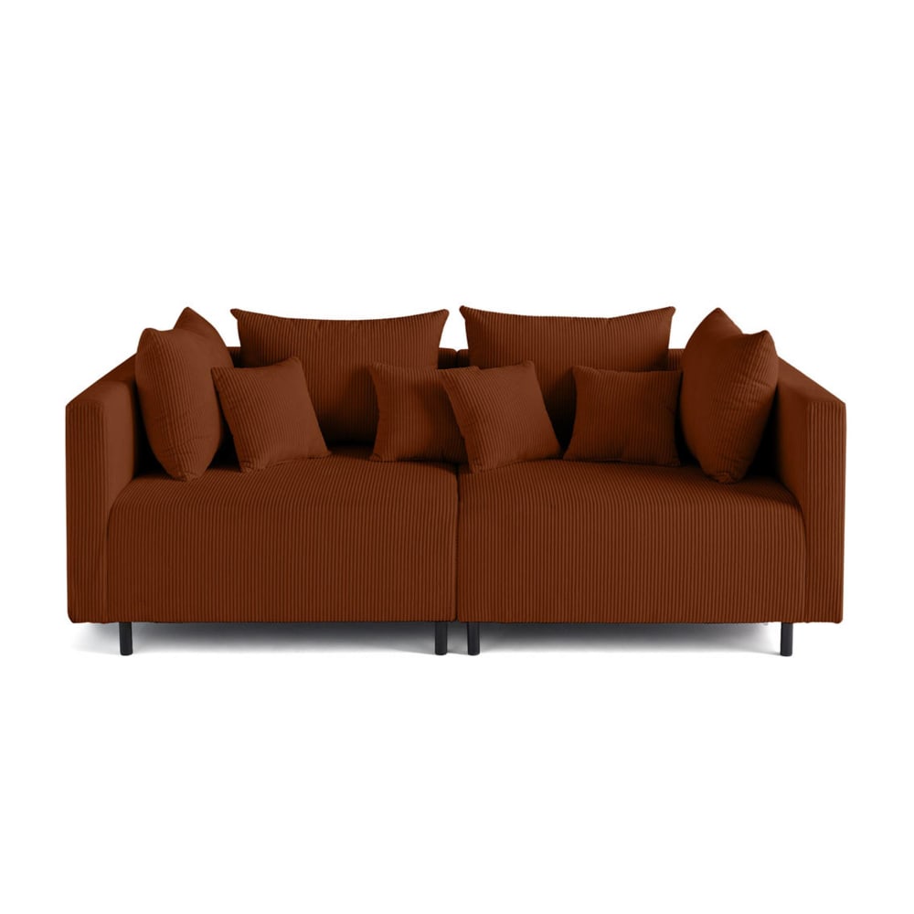 Canapé modulable 2 places  en velours côtelé terracotta