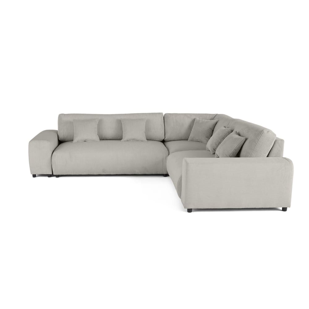 Canapé modulable 5 places angle droit en velours côtelé gris clair