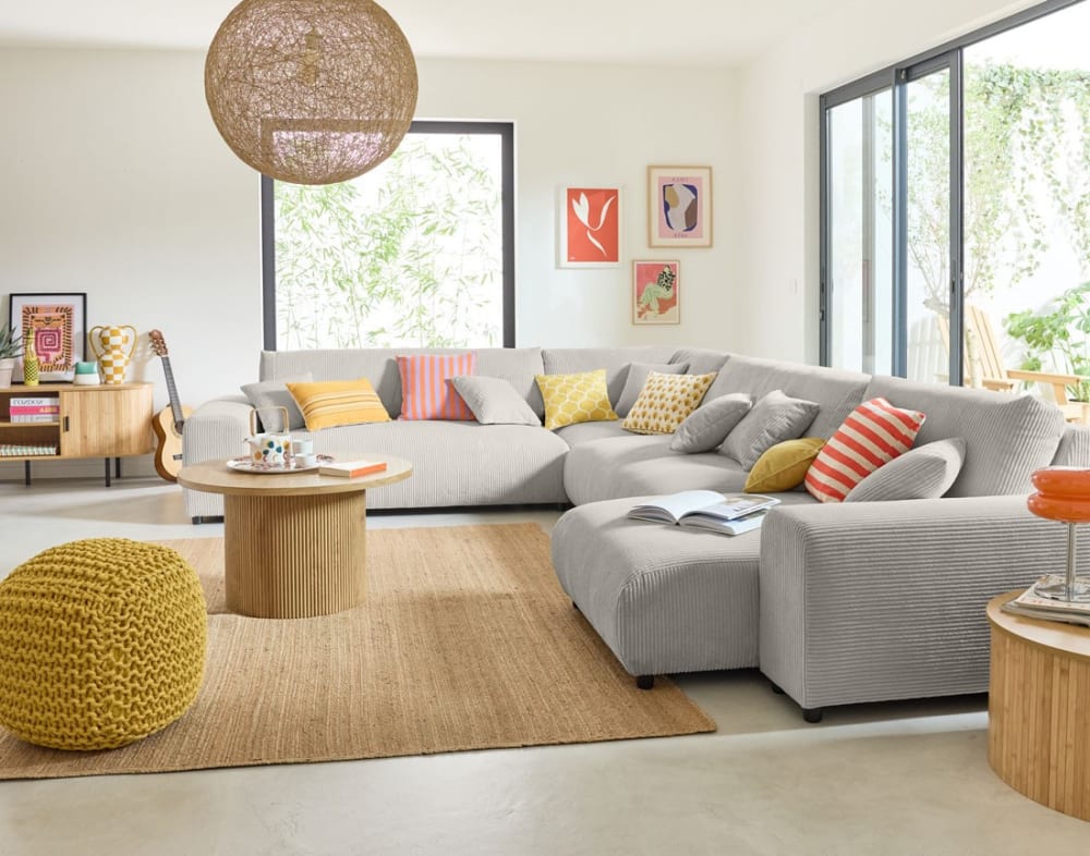 Best Mobilier Garance - canapé modulable d'angle gauche - 8 places - en velours style modern Grau Samt