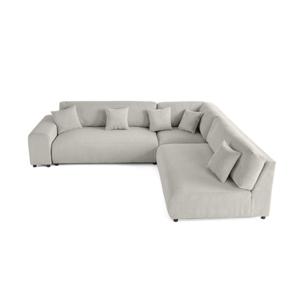 Canapé modulable 6 places angle droit en velours côtelé gris clair