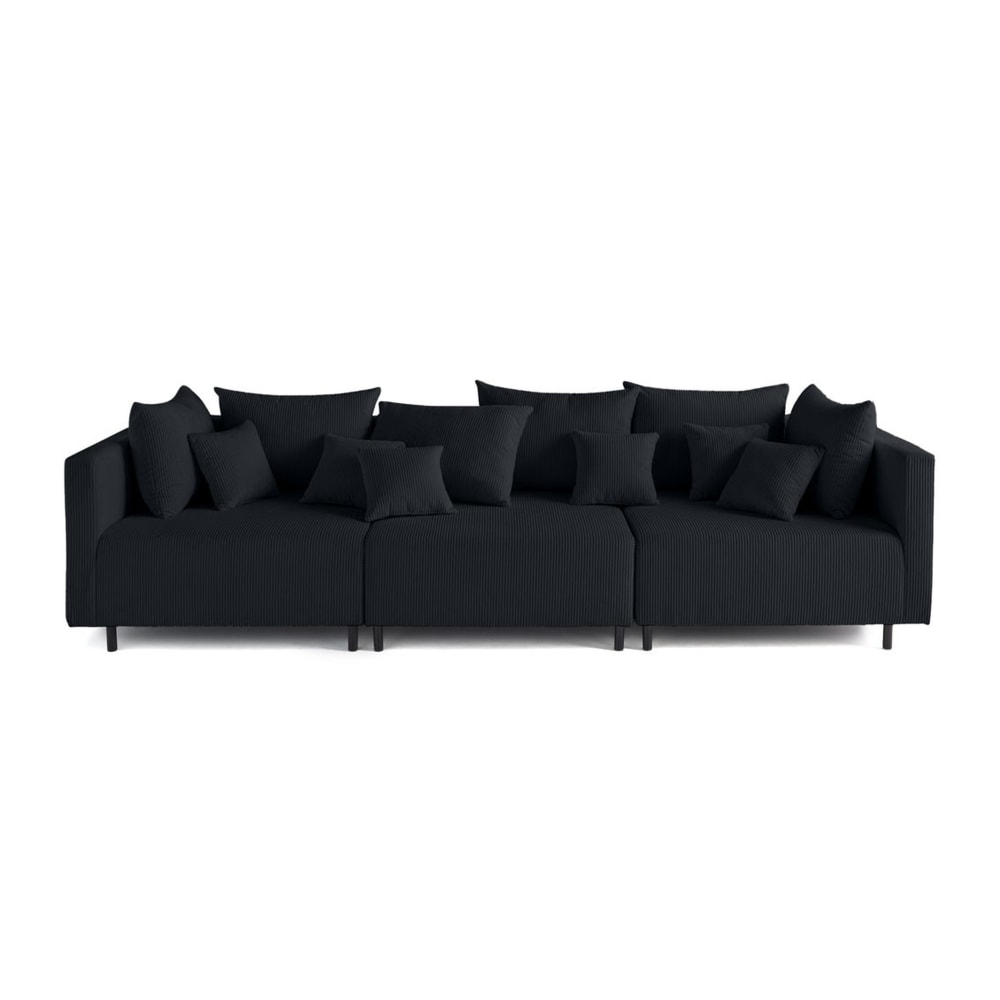 Canapé modulable 3 places  en velours côtelé noir