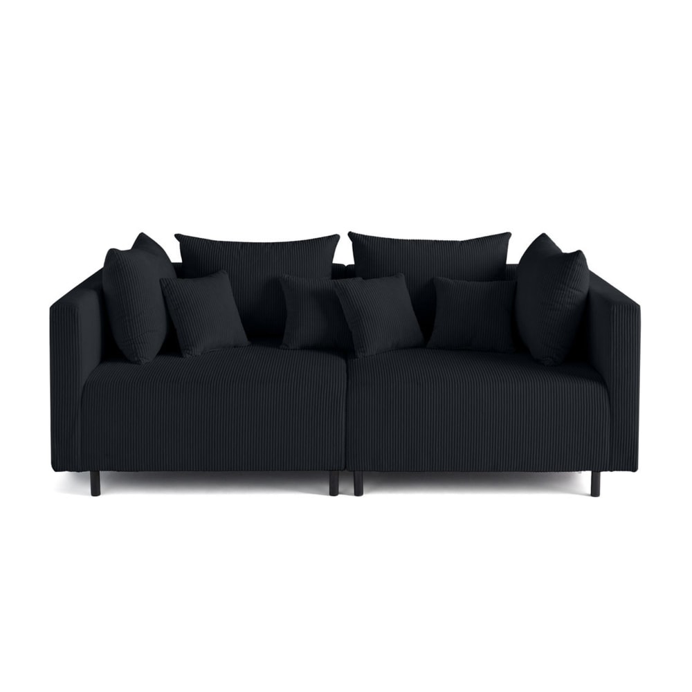 Canapé modulable 2 places  en velours côtelé noir