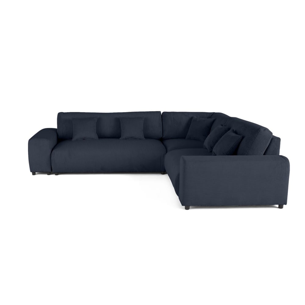 Canapé modulable 5 places angle droit en velours côtelé bleu nuit
