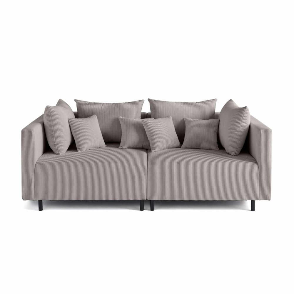 Canapé modulable 2 places  en velours côtelé gris clair