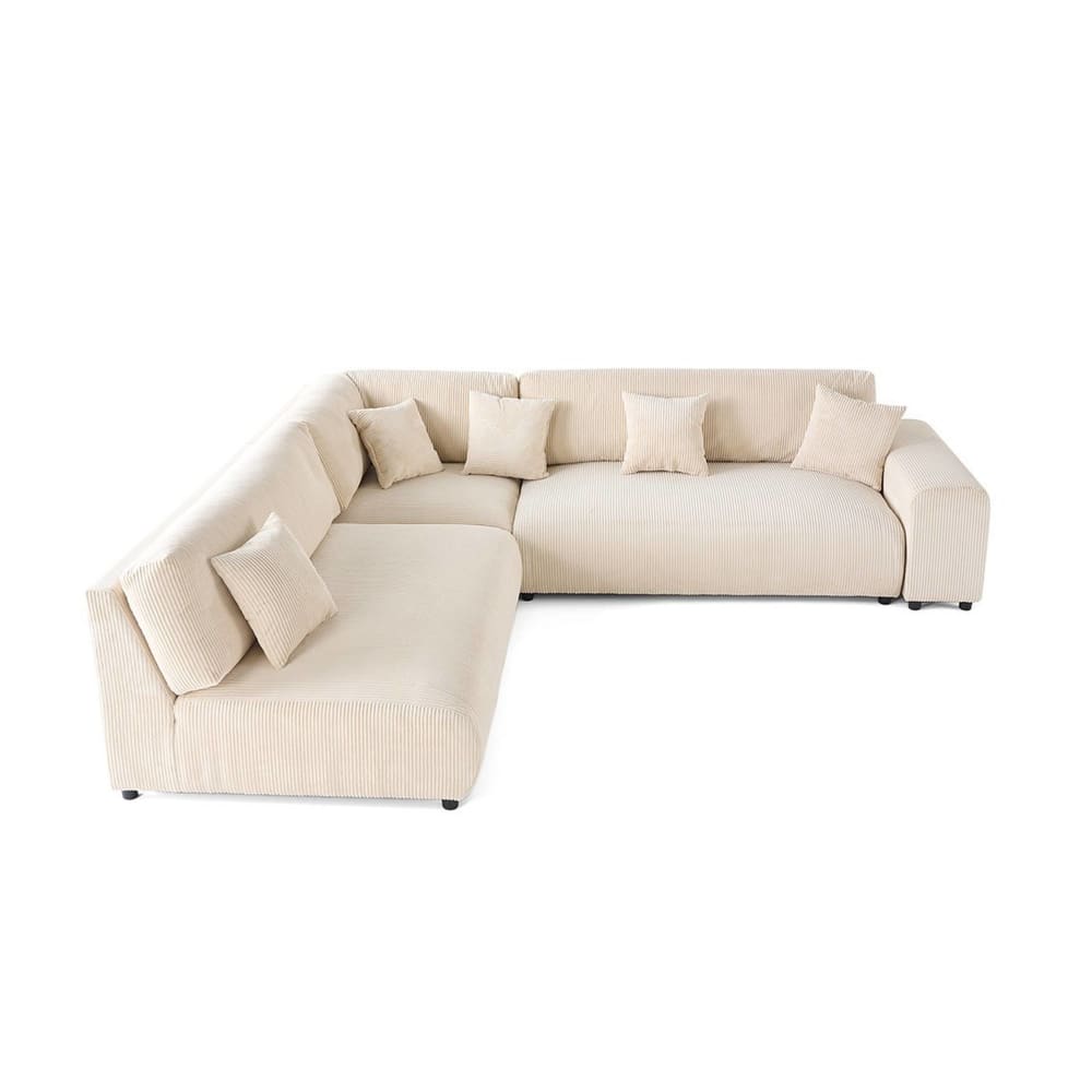 Canapé modulable 6 places angle gauche en velours côtelé beige