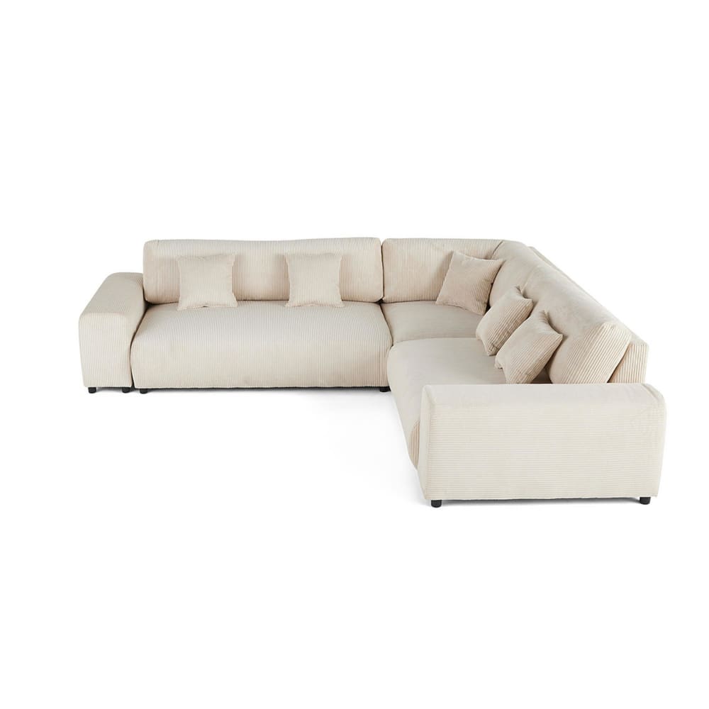 Canapé modulable 5 places angle droit en velours côtelé beige