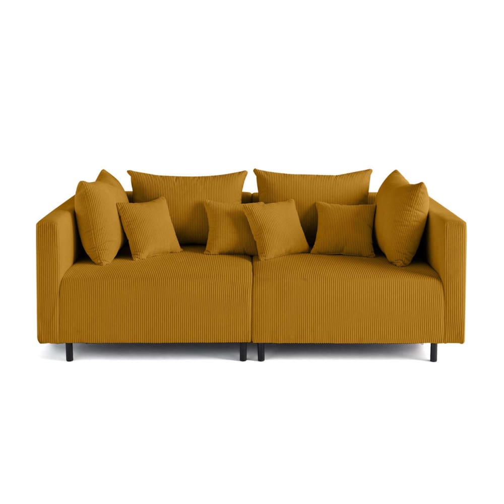 Canapé modulable 2 places  en velours côtelé jaune