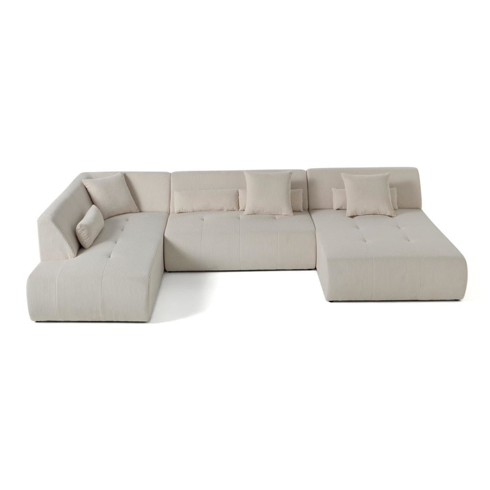 Canapé modulable 7 places angle gauche en velours côtelé beige