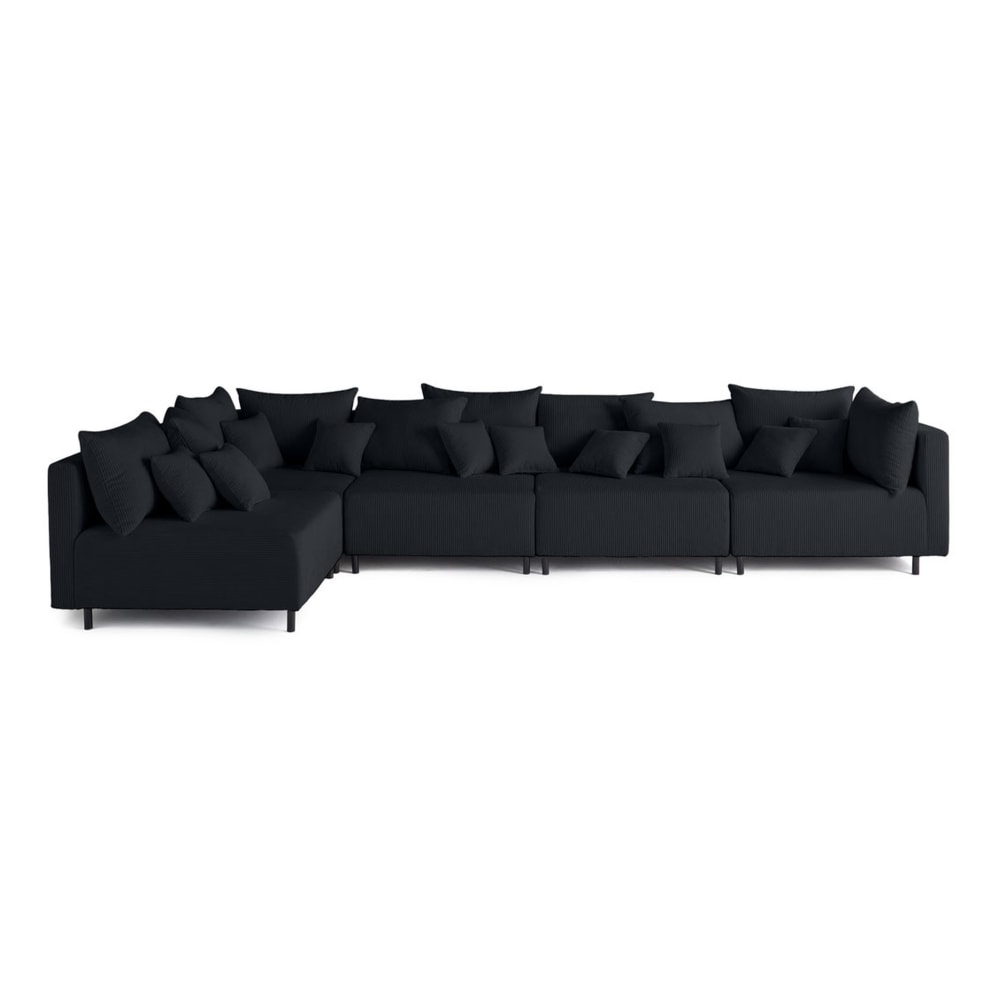 Canapé modulable 5 places angle réversible en velours côtelé noir