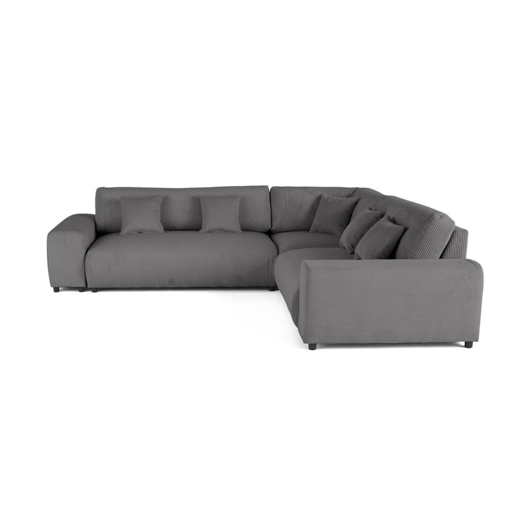 Canapé modulable 5 places angle droit en velours côtelé gris foncé
