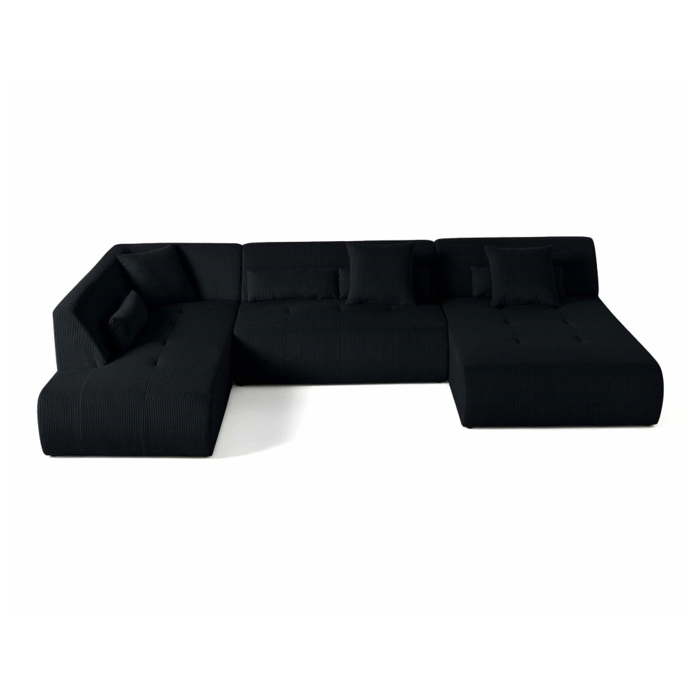 Canapé modulable 7 places angle gauche en velours côtelé noir