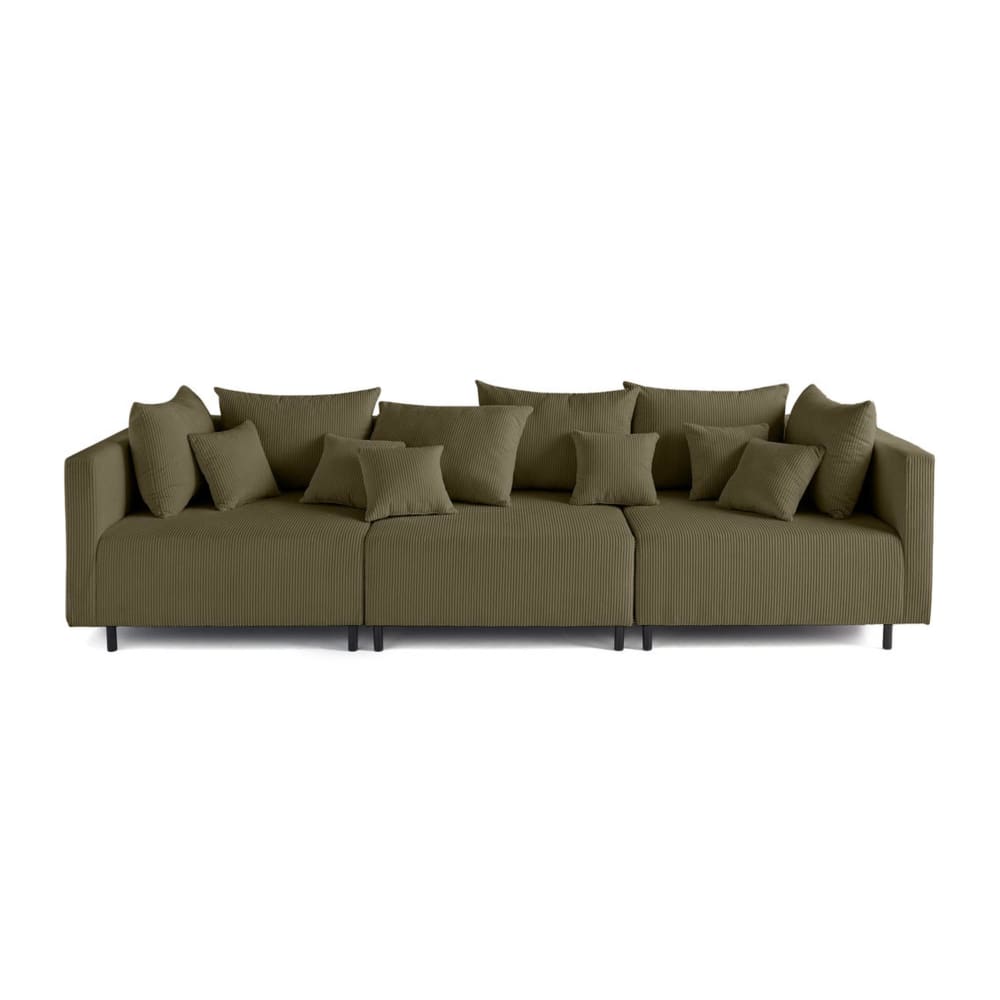 Canapé modulable 3 places  en velours côtelé vert