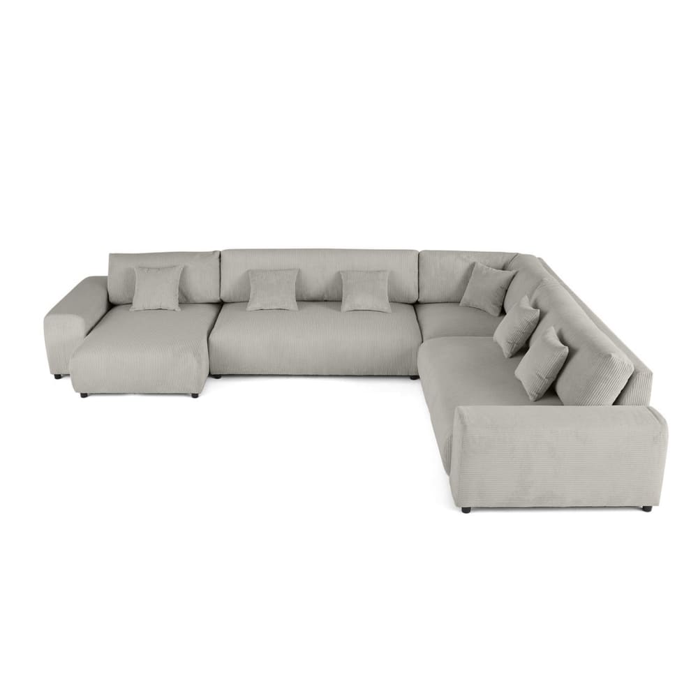 Canapé modulable 8 places angle droit en velours côtelé gris clair