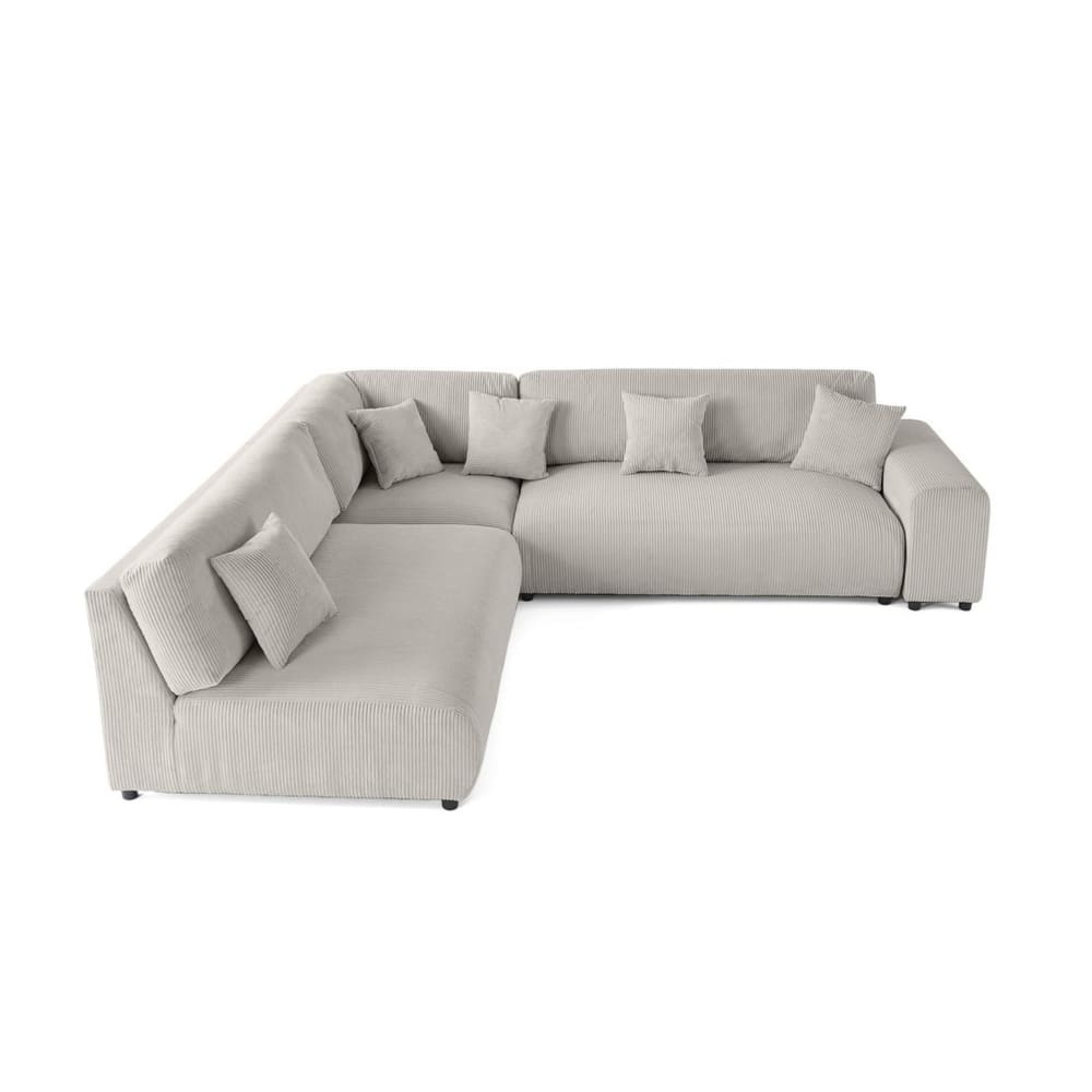 Canapé modulable 6 places angle gauche en velours côtelé gris clair
