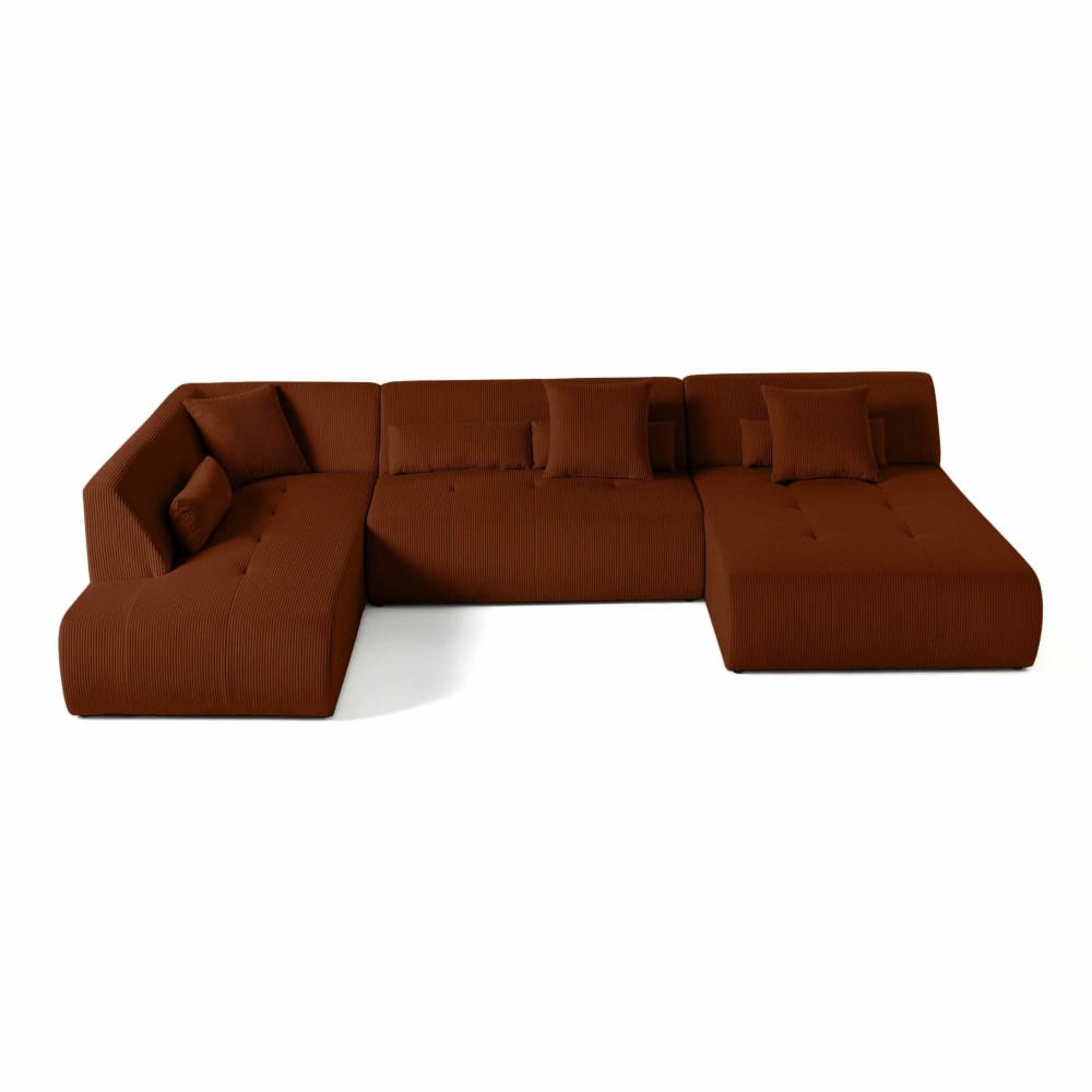 Canapé modulable 7 places angle gauche en velours côtelé terracotta