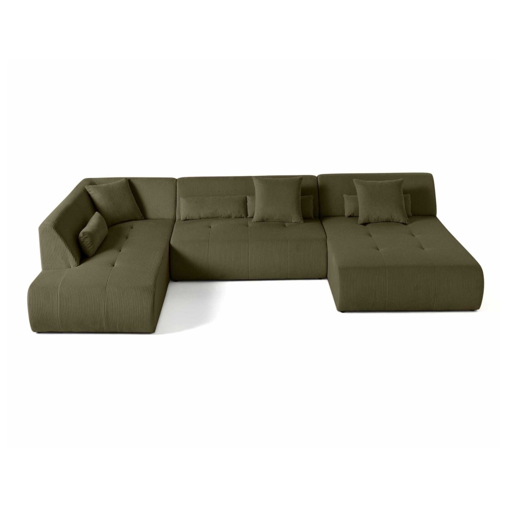 Canapé modulable 7 places angle gauche en velours côtelé vert