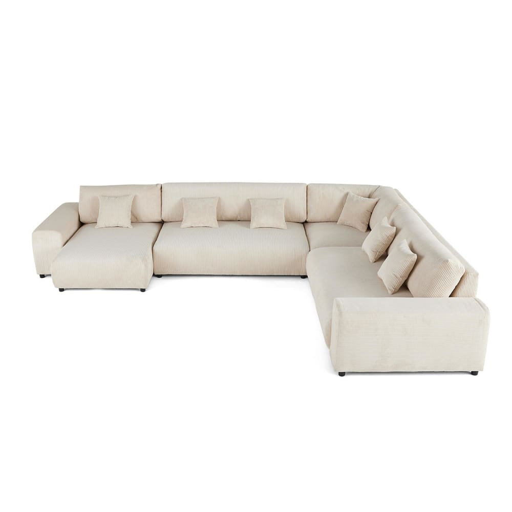 Canapé modulable 8 places angle droit en velours côtelé beige