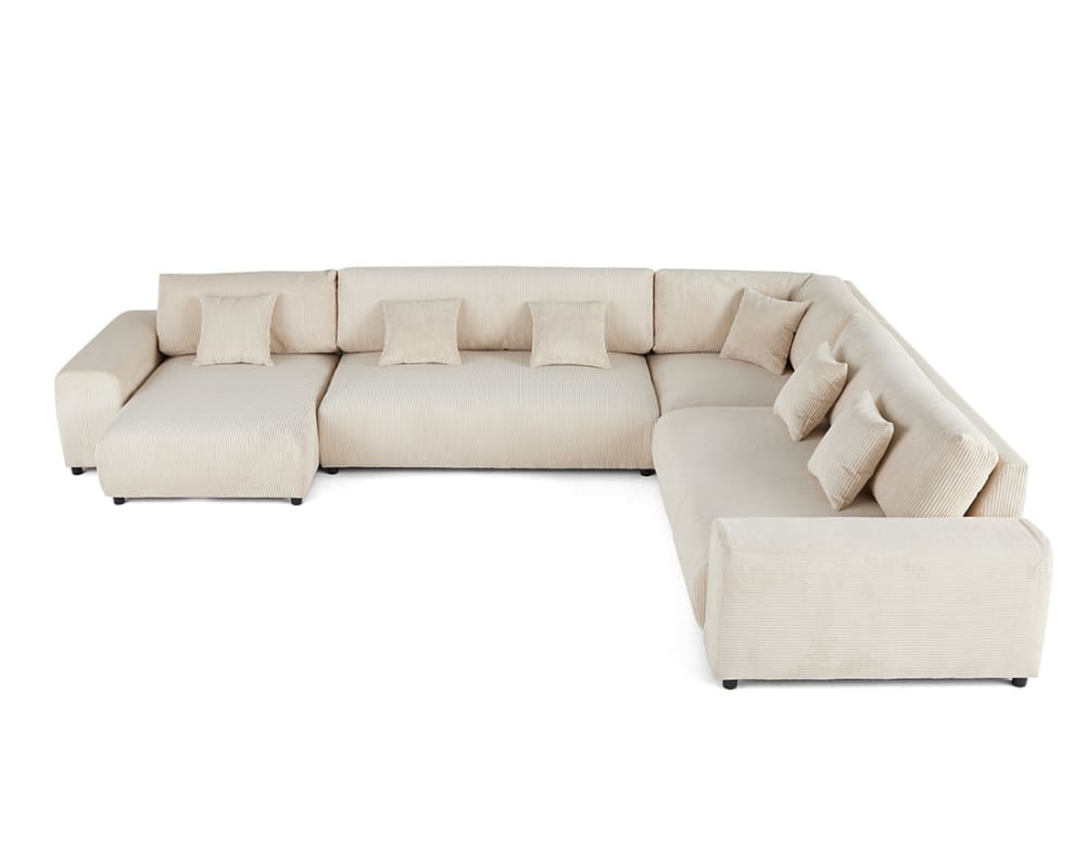 Canapé modulable 8 places angle droit en velours côtelé beige