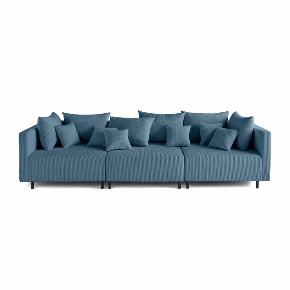 Canapé modulable 3 places  en velours côtelé bleu