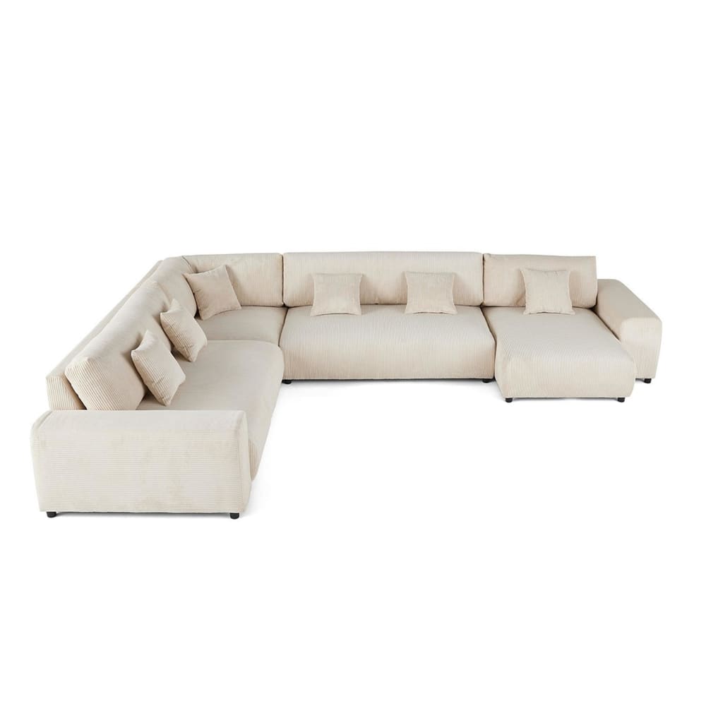 Canapé modulable 8 places angle gauche en velours côtelé beige