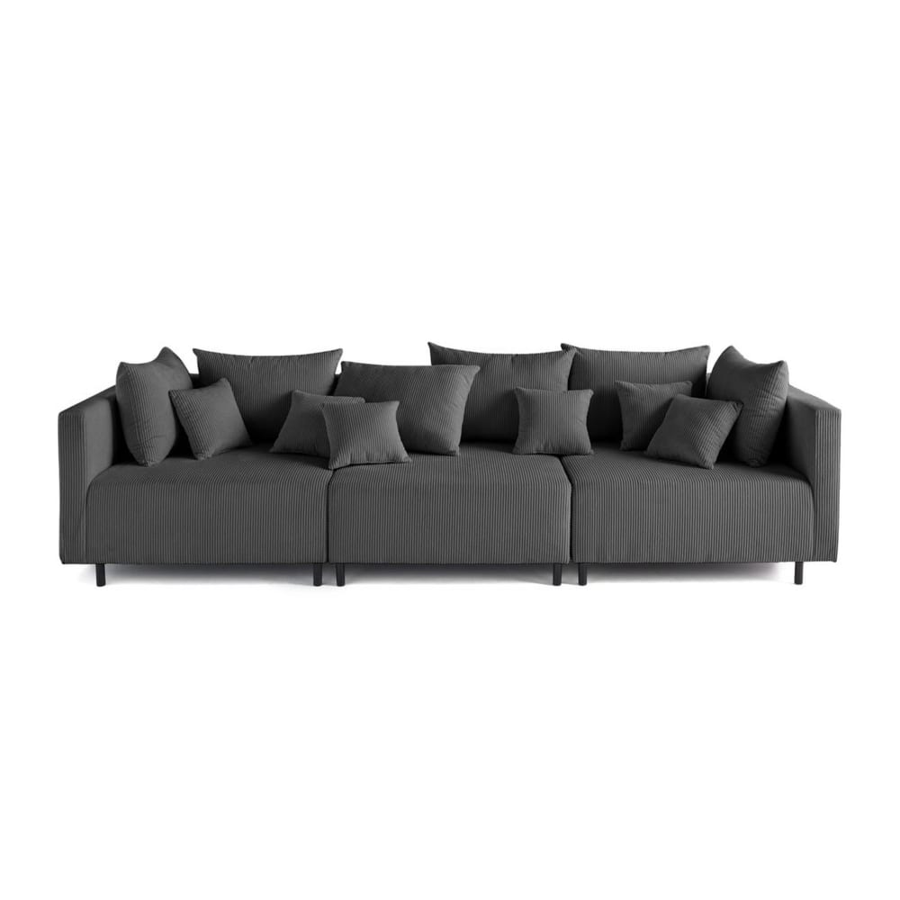 Canapé modulable 3 places  en velours côtelé gris foncé