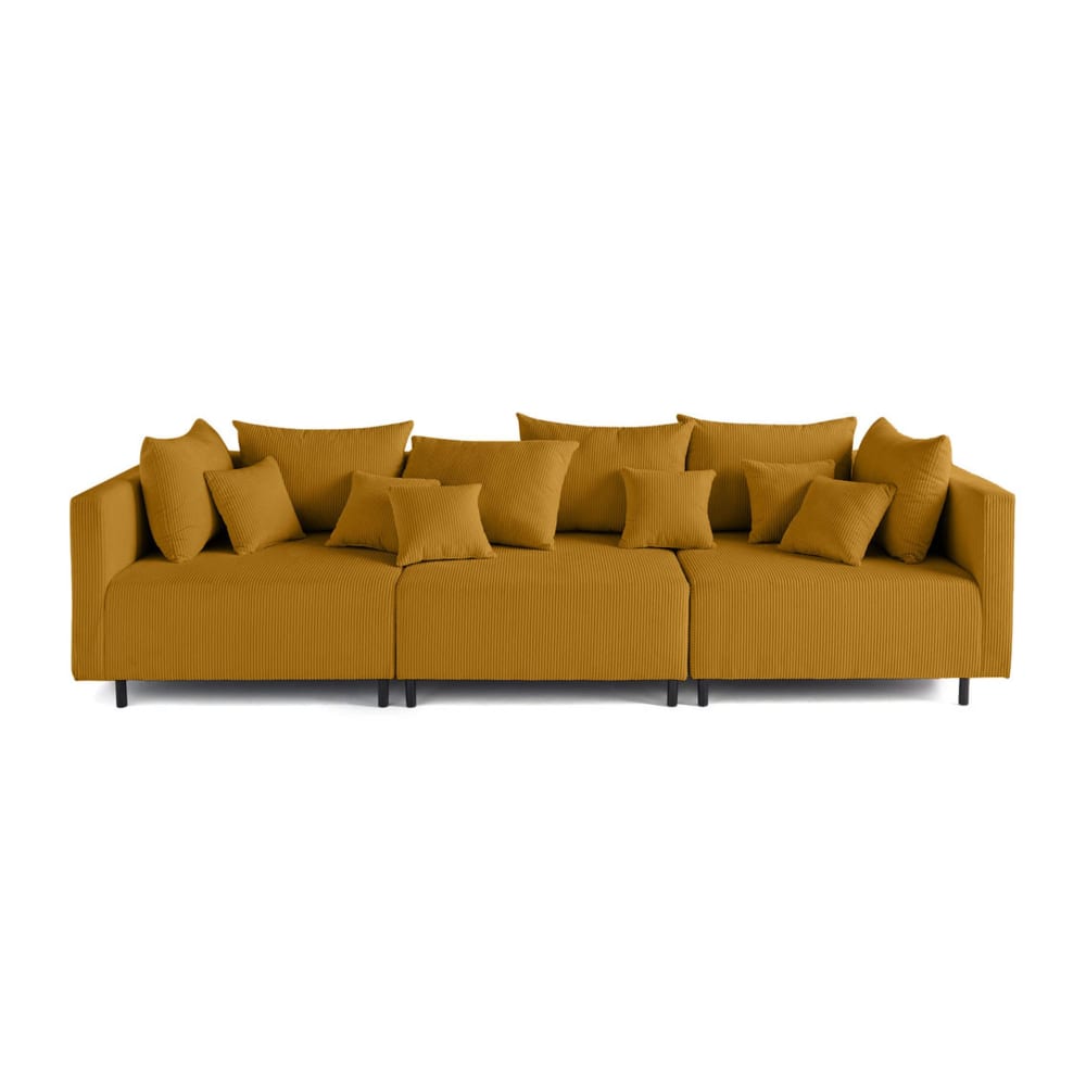 Canapé modulable 3 places  en velours côtelé jaune