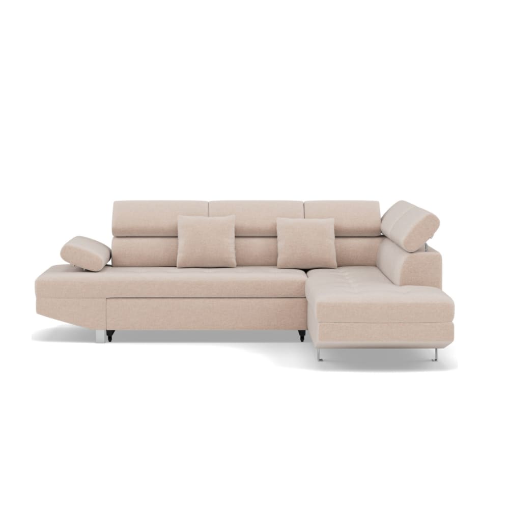 Canapé d'angle convertible 5 places en velours texturé beige