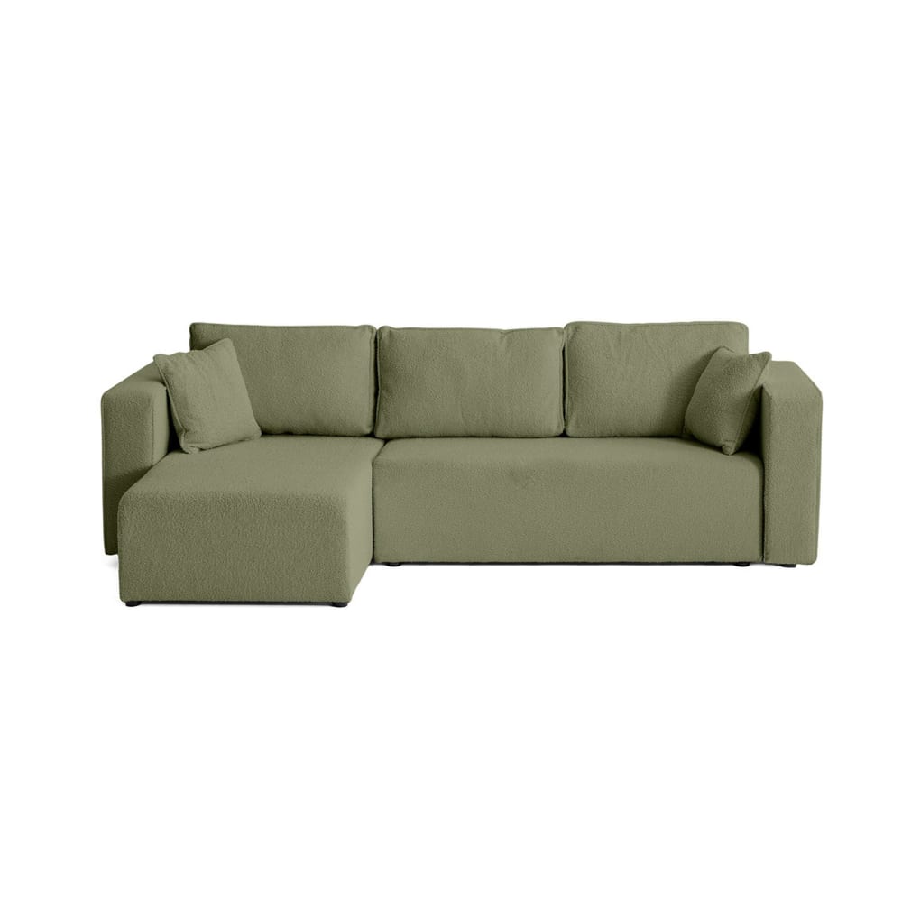 Canapé d'angle réversible convertible 4 places en tissu bouclette vert