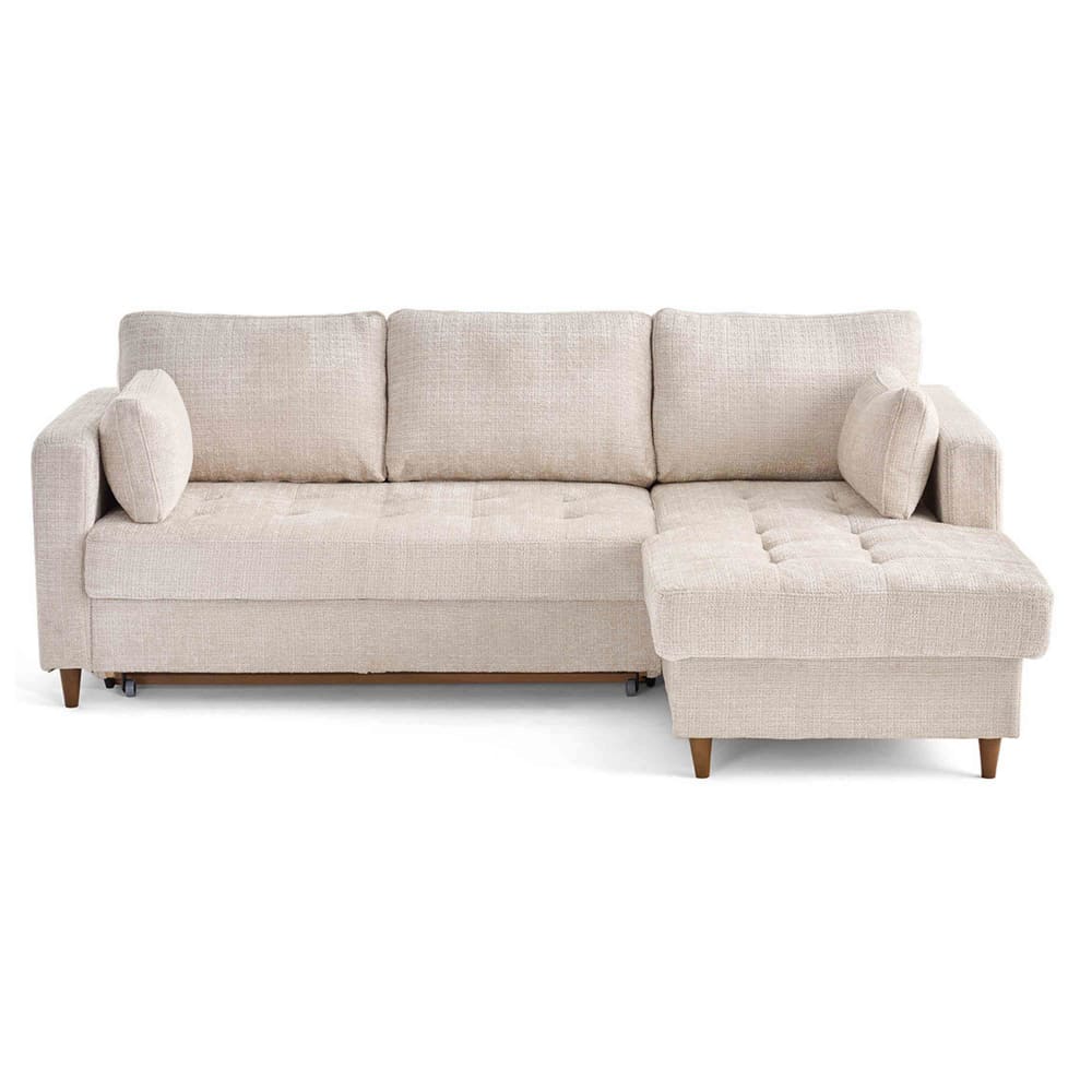 Canapé d'angle droit convertible 4 places en velours texturé beige