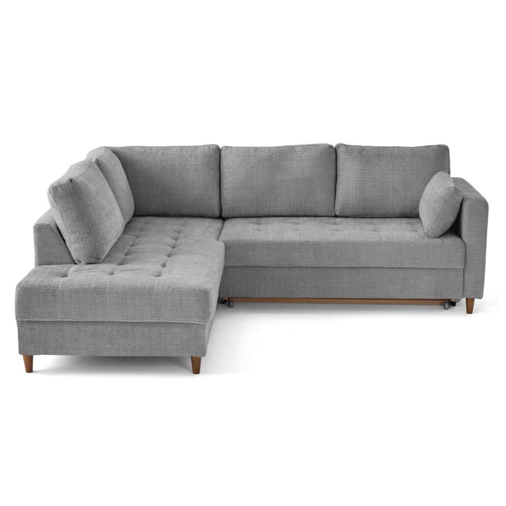 Canapé d'angle gauche convertible 5 places en velours texturé gris