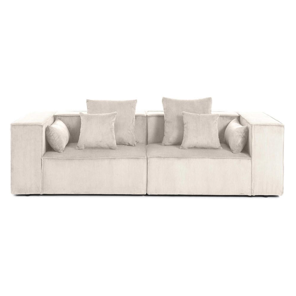 Canapé modulable 2 places  en velours côtelé beige