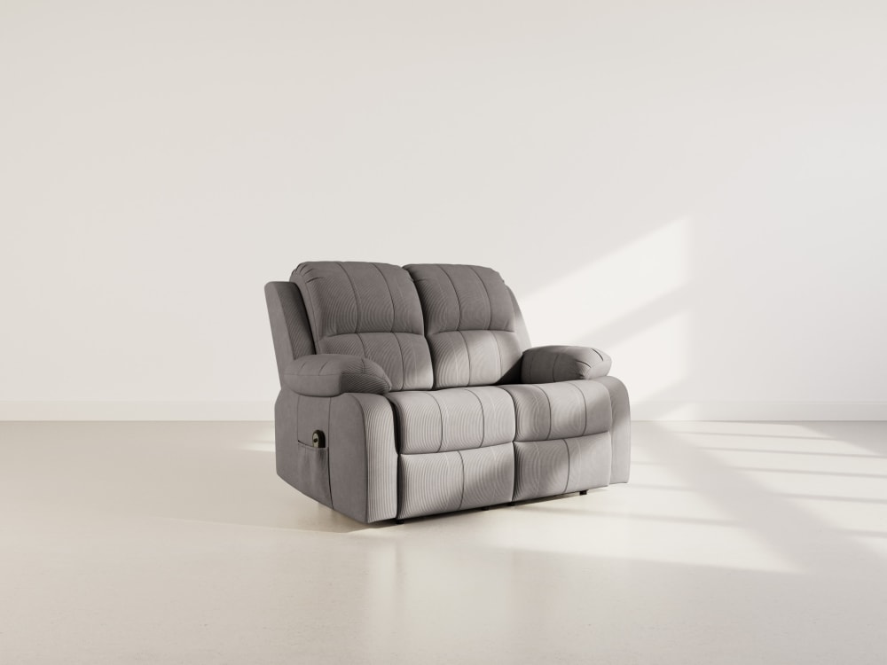 Canapé 2 places relax électrique en velours côtelé gris