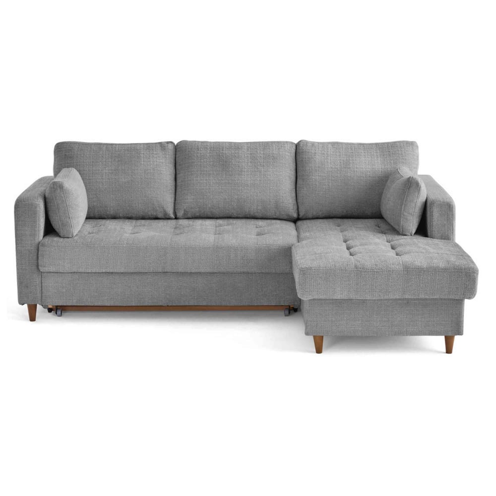 Canapé d'angle droit convertible 4 places en velours texturé gris