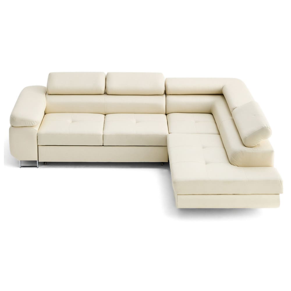 Canapé d'angle droit convertible 5 places en simili beige