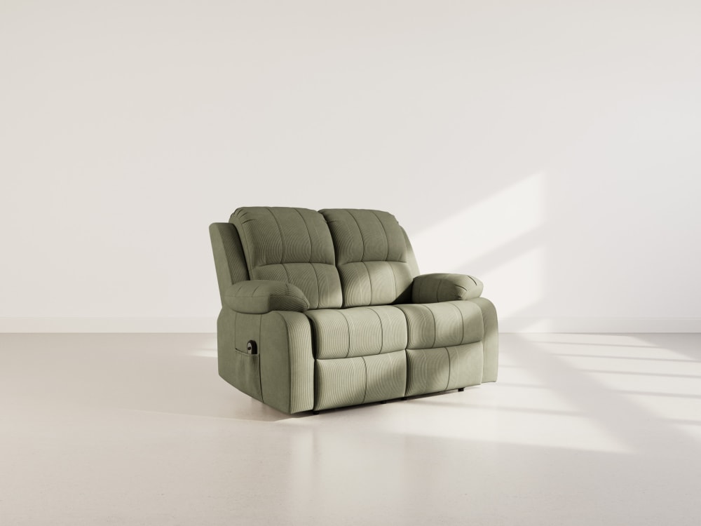 Canapé 2 places relax électrique en velours côtelé vert