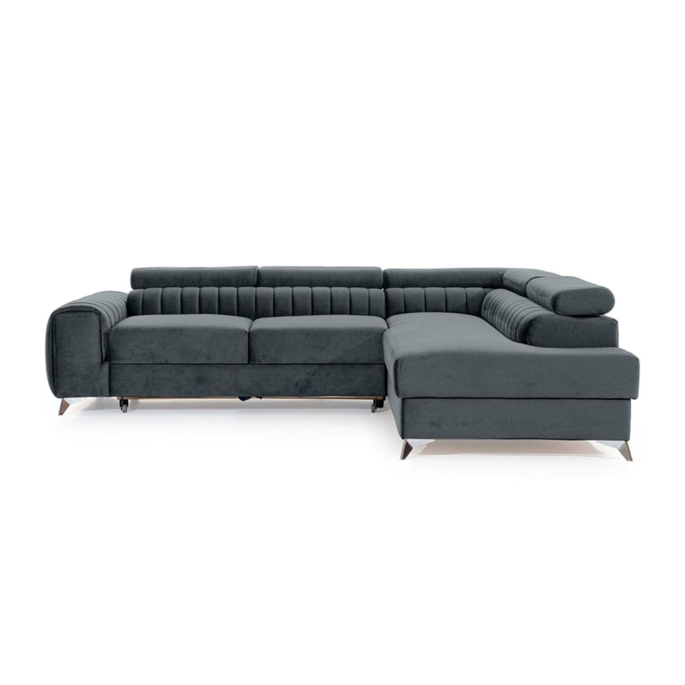 Canapé d'angle droit convertible 5 places en velours gris