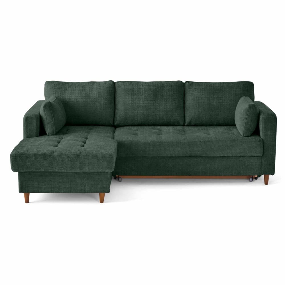 Canapé d'angle gauche convertible 4 places en velours texturé vert
