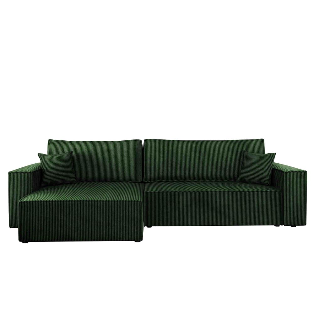 Canapé d'angle réversible convertible 5 places en velours côtelé vert