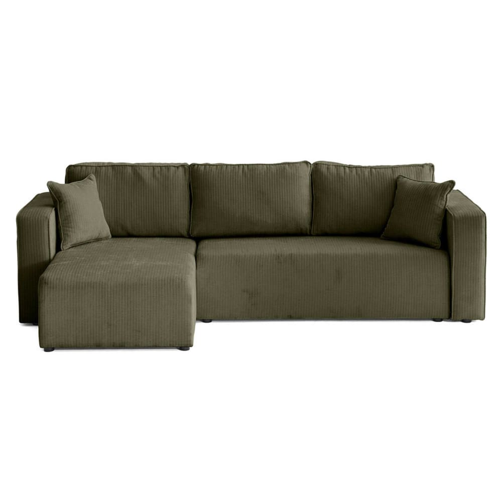 Canapé d'angle réversible convertible 4 places en velours côtelé plat