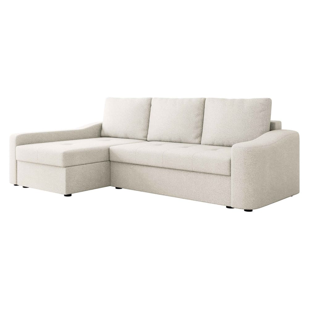 Canapé d'angle gauche convertible 4 places en tissu texturé beige