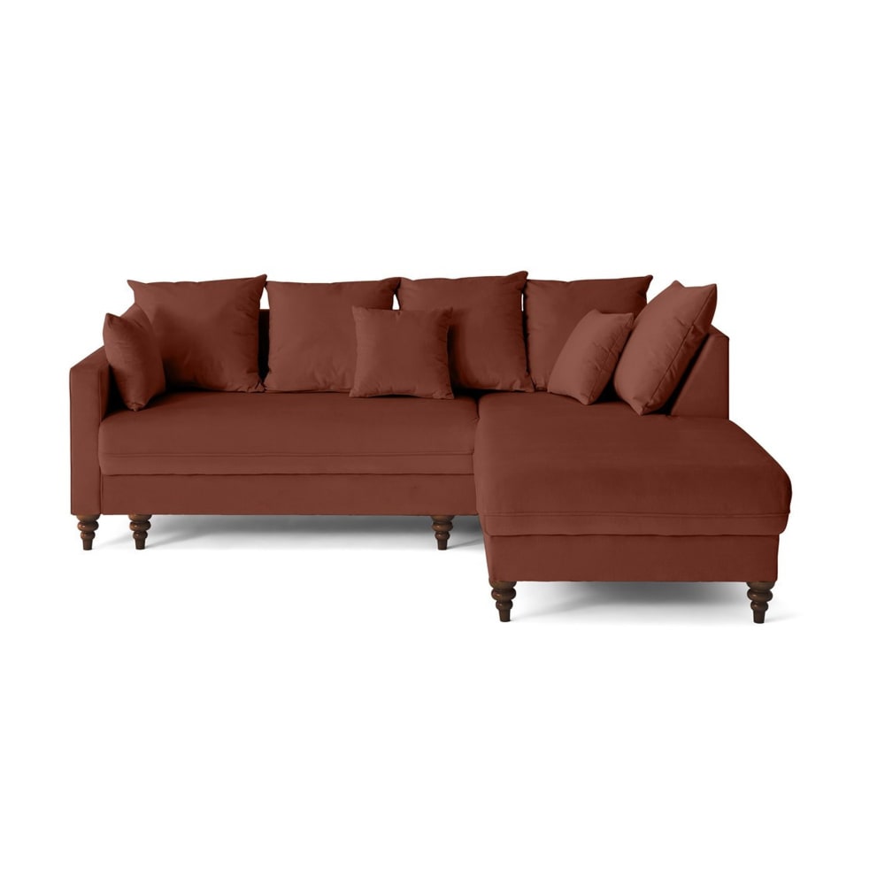 Canapé d'angle droit convertible 4 places en velours terracotta