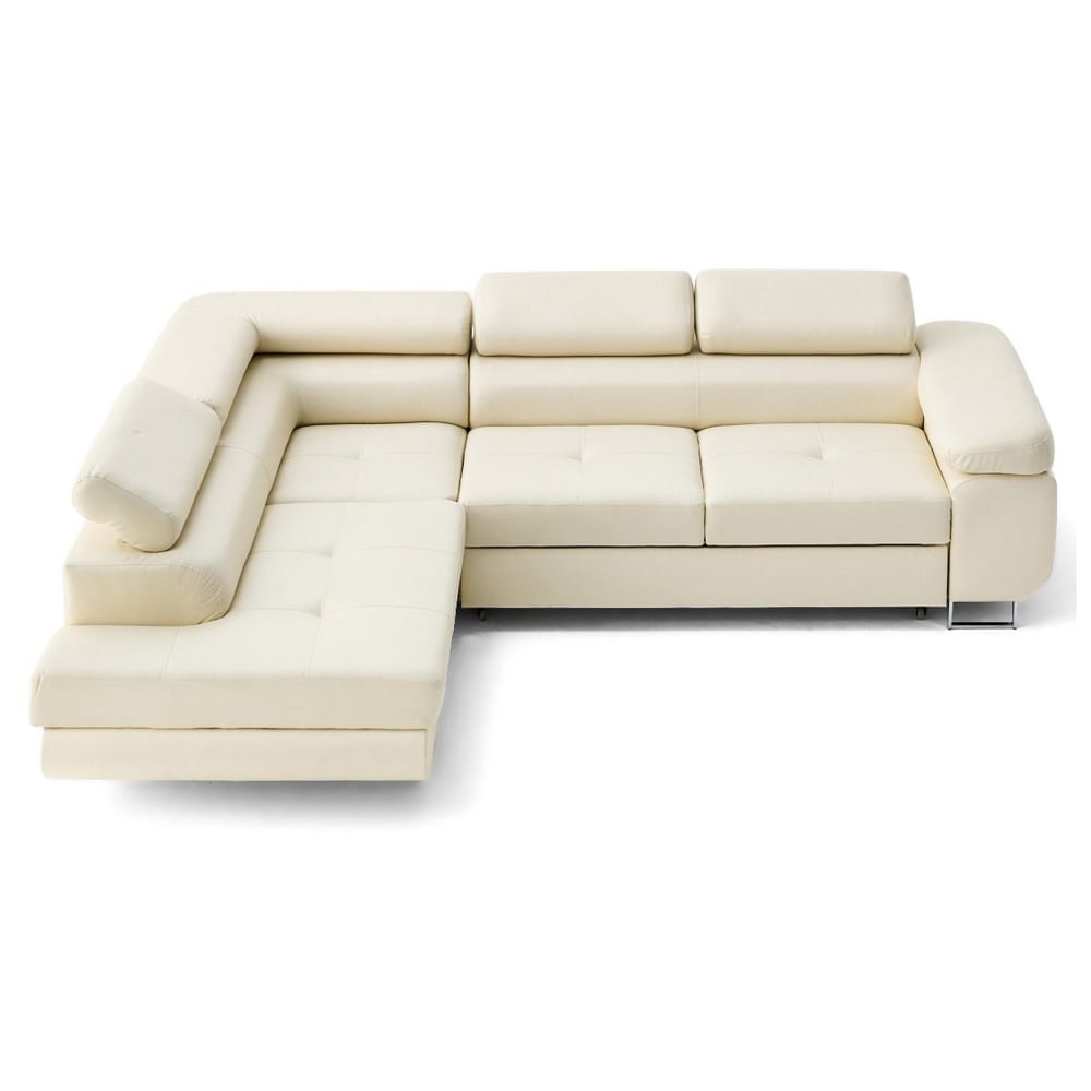 Canapé d'angle gauche convertible 5 places en simili beige