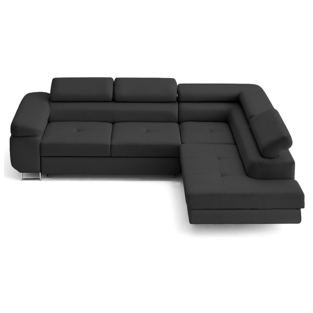 Canapé d'angle droit convertible 5 places en simili gris anthracite