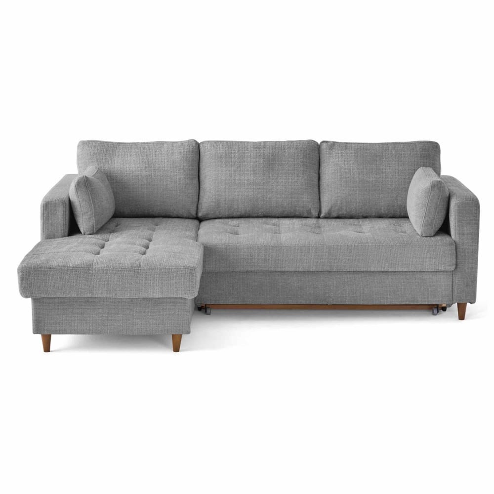 Canapé d'angle gauche convertible 4 places en velours texturé gris