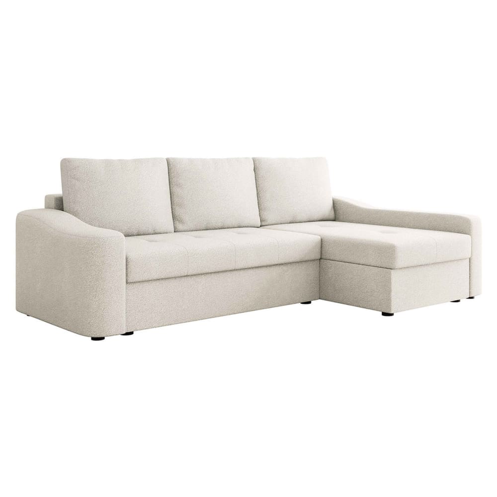 Canapé d'angle droit convertible 4 places en tissu texturé beige